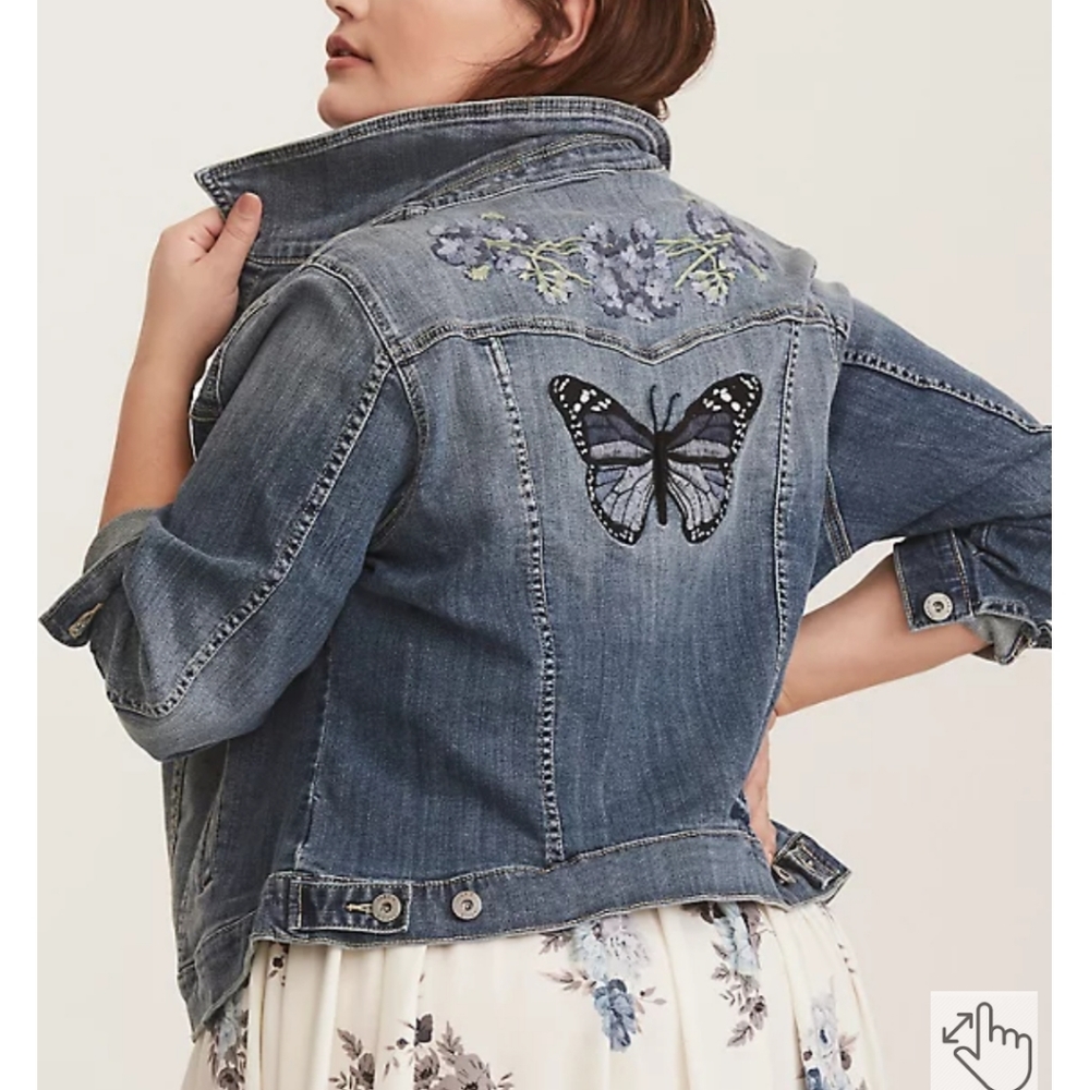 Torrid Butterfly Embroidered denim jacket